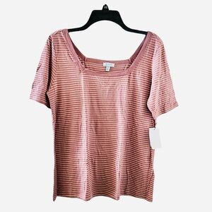 Susina by Nordstrom Purple Taupe Pinstripe Square Neck Top